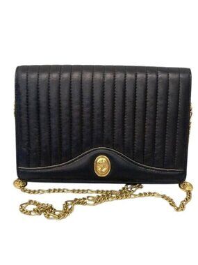 Fellini Black‎ Leather Quilted Crossbody Bag With Gold Chain & Medallion